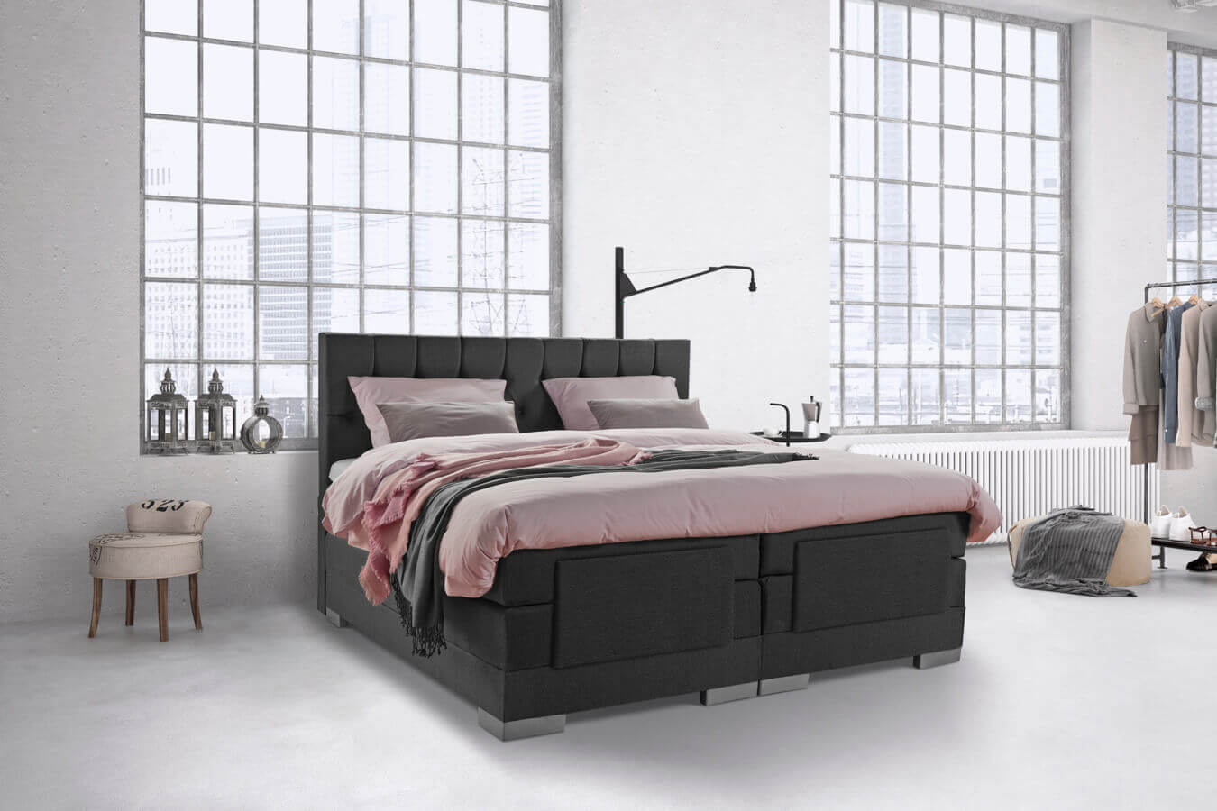 modern industrial bedroom in a loft